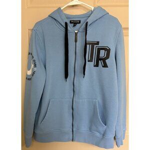 True Religion Men's Blue Full Zip Cotton Hoodie with Logo, Hooded, Size Medium